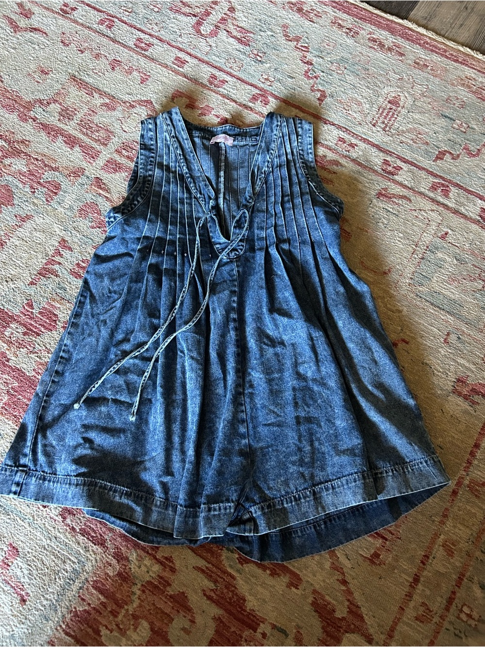 Pink lily denim romper